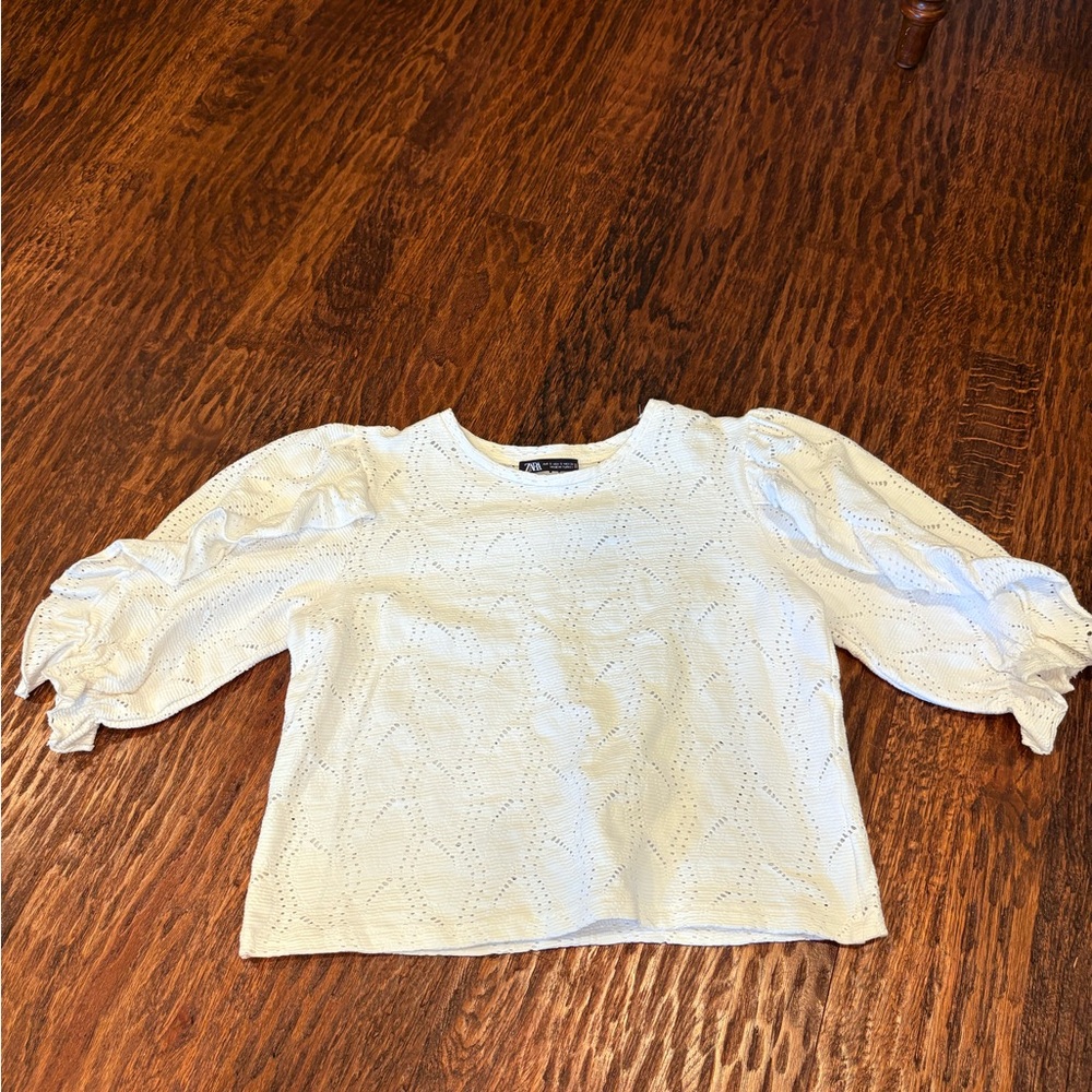 Zara White Eyelet Knit Top